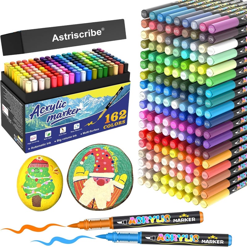 Astriscribe 162 Colors Acrylic Paint Markers Set – Professional Palette with Brush Tip (1–5 mm), Quick-Dry and Waterproof Ink for Rock, Wood, Glass, Metal, and Fabric - Image 1